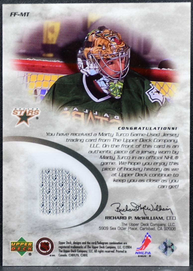 2003-04 Upper Deck Ice Frozen Fabrics Marty Turco FF-MT Dallas Stars Jersey 8259
