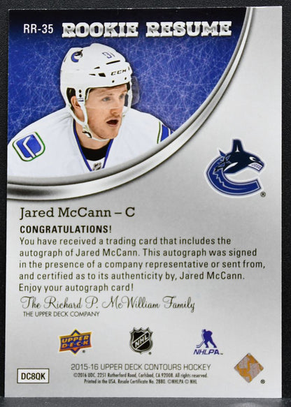 2015-16 UD Contours Rookie Resume Gold Rainbow Jared McCann RC Auto 0352