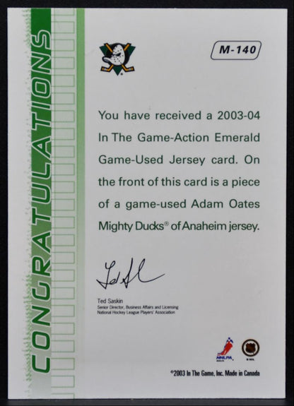 2003-04 In The Game Action Jerseys Adam Oates Anaheim Mighty Ducks Jersey 5210