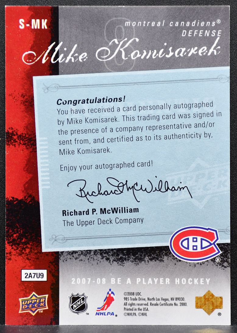 2007-08 Upper Deck Be a Player Signatures Mike Komisarek Canadiens Auto 8971