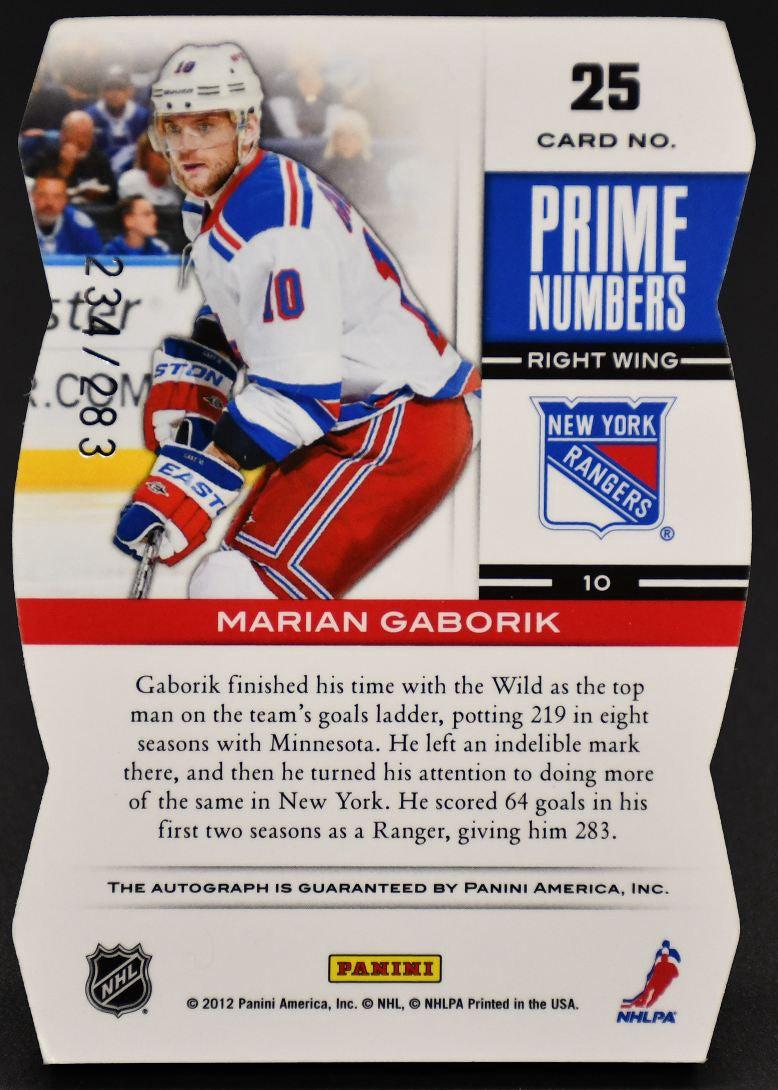 2012-13 Panini Elite Prime Numbers Marian Gaborik 25 Auto 234/283