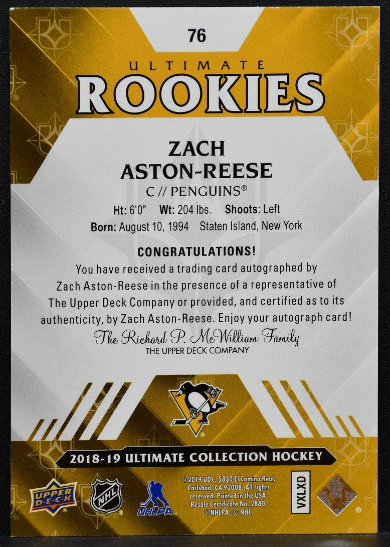 2018-19 UD Ultimate Collection Rookies Auto Aston-Reese RC Auto 044/299 2886