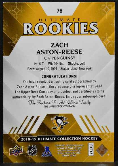 2018-19 UD Ultimate Collection Rookies Auto Aston-Reese RC Auto 044/299 2886