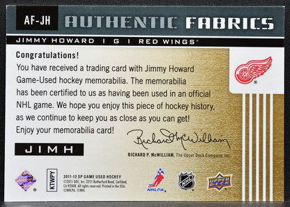 2011-12 SP Game Used Authentic Fabrics Jimmy Howard AF-JH Red Wings Jersey 3773