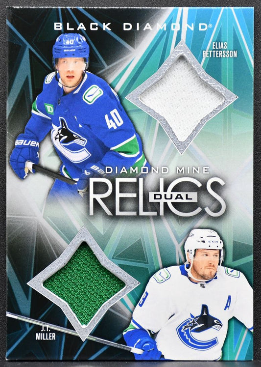 24-25 UD Black Diamond Mine Dual Relics Pettersson / Miller Canucks Jersey 2929