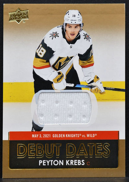 2021-22 UD Series 1 Debut Dates Gold Peyton Krebs Golden Knights RC Jersey 4522