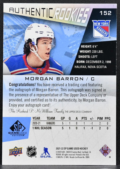 2021-22 SP Game Used Authentic Rookies Blue Auto Barron Rangers RC Auto 6941