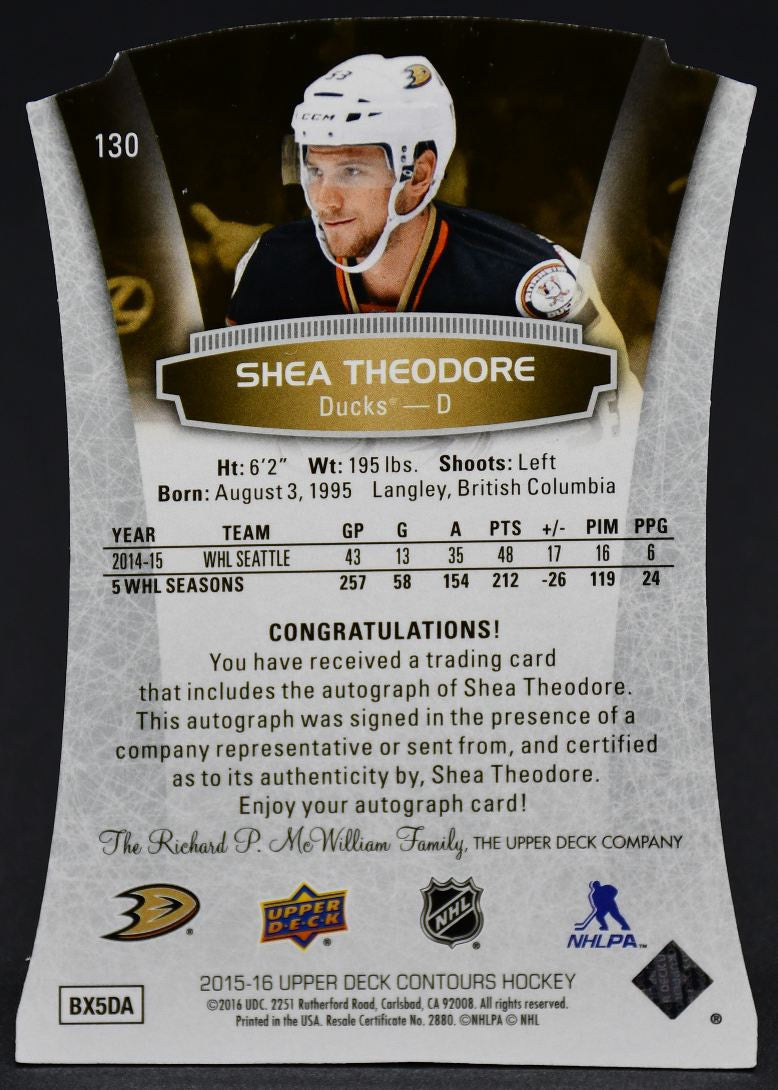 2015-16 UD Contours Contours Rookies Shea Theodore 130 RC Auto 358 /499