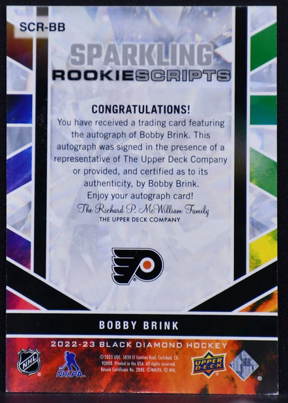 2022-23 UD Black Diamond Sparkling Rookie Scripts Bobby Brink SCR-BB RC Auto