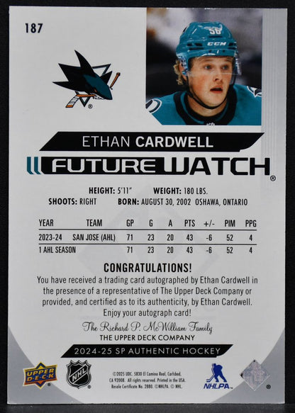 2024-25 SP Authentic Future Watch Auto Ethan Cardwell 187  RC Auto 049/999