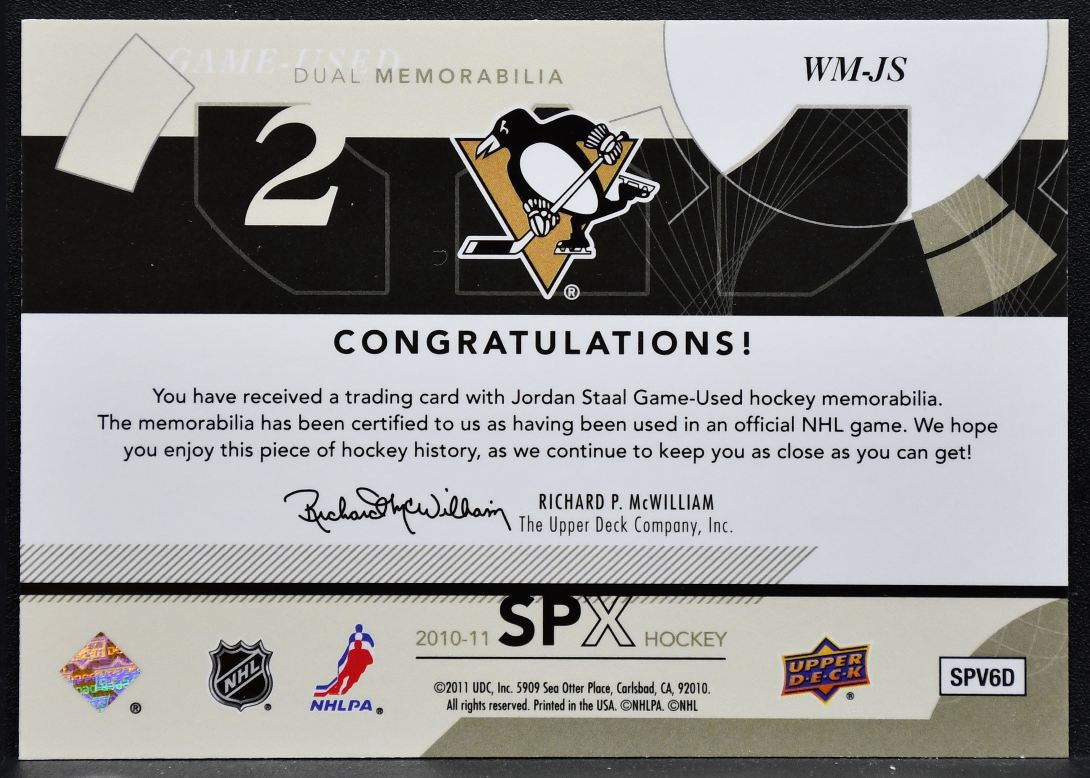 2010-11 SPx Winning Materials Jordan Staal WM-JS Pittsburgh Penguins Jersey 4749