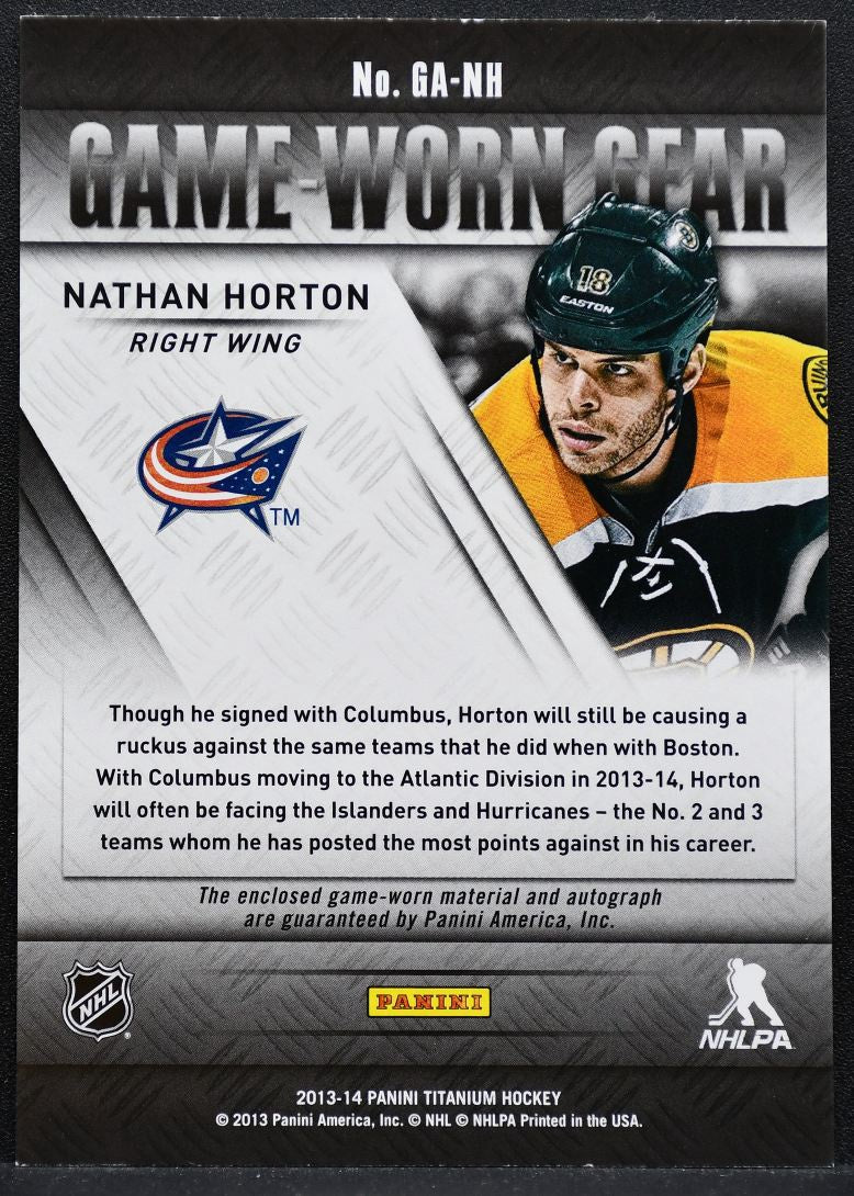 2013-14 Panini Titanium Game Worn Gear Auto Nathan Horton Blue Jackets Auto 0989