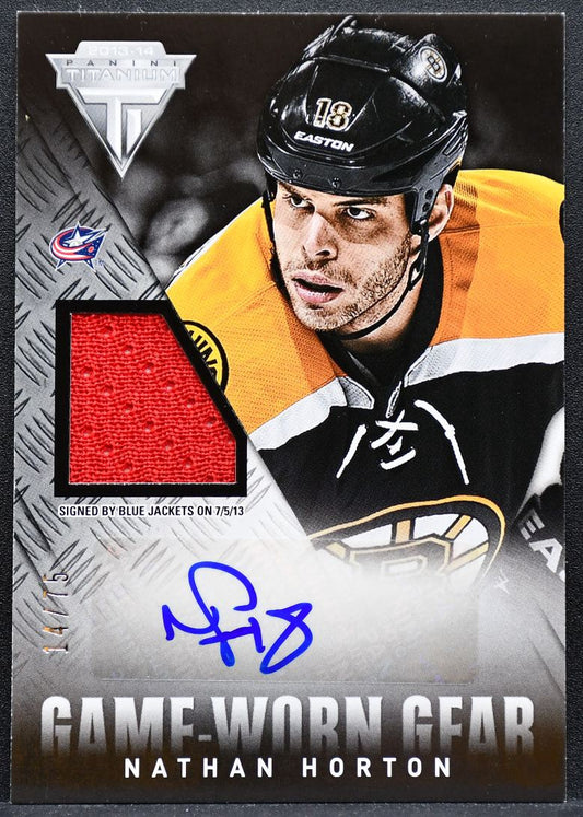 2013-14 Panini Titanium Game Worn Gear Auto Nathan Horton Blue Jackets Auto 0989