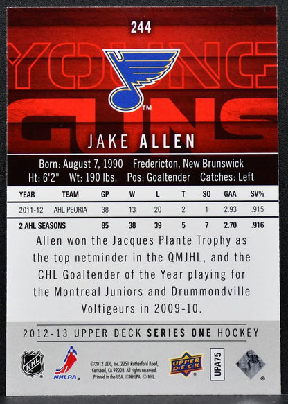 2012-13 Upper Deck Series 1 Young Guns Jake Allen 244 St. Louis Blues RC 8043