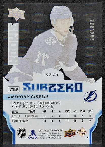 2018-19 UD Ice SubZero RC Anthony Cirelli SZ-33 Tampa Bay Lightning RC 384/999 5319