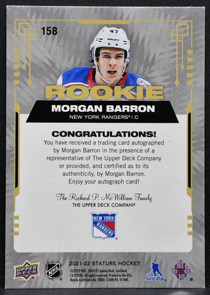2021-22 UD Stature Rookie Auto Morgan Barron 158 Rangers RC Auto /199 7047