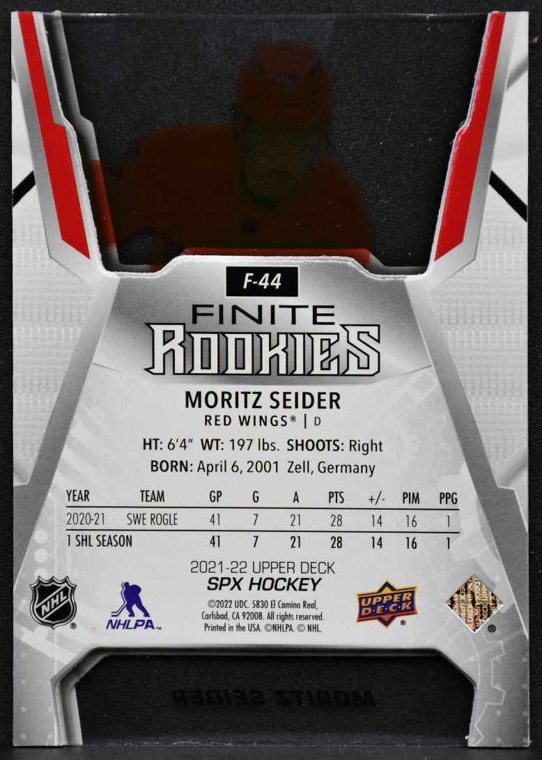 2021-22 SPx Finite Rookies Moritz Seider F-44 Detroit Red Wings RC 098/399 6309