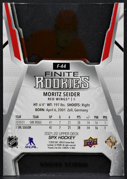 2021-22 SPx Finite Rookies Moritz Seider F-44 Detroit Red Wings RC 098/399 6309