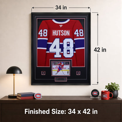 Lane Hutson Signed Framed 34x42 Montreal Canadiens Red Fanatics Premium Jersey