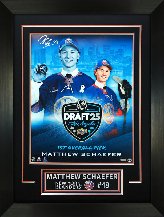 Matthew Schaefer Signed Framed 16x20 Photo New York Islanders 2025 NHL Draft Day