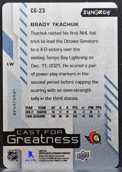 2021-22 Upper Deck Synergy Cast for Greatness Brady Tkachuk CG-23 Senators 5784