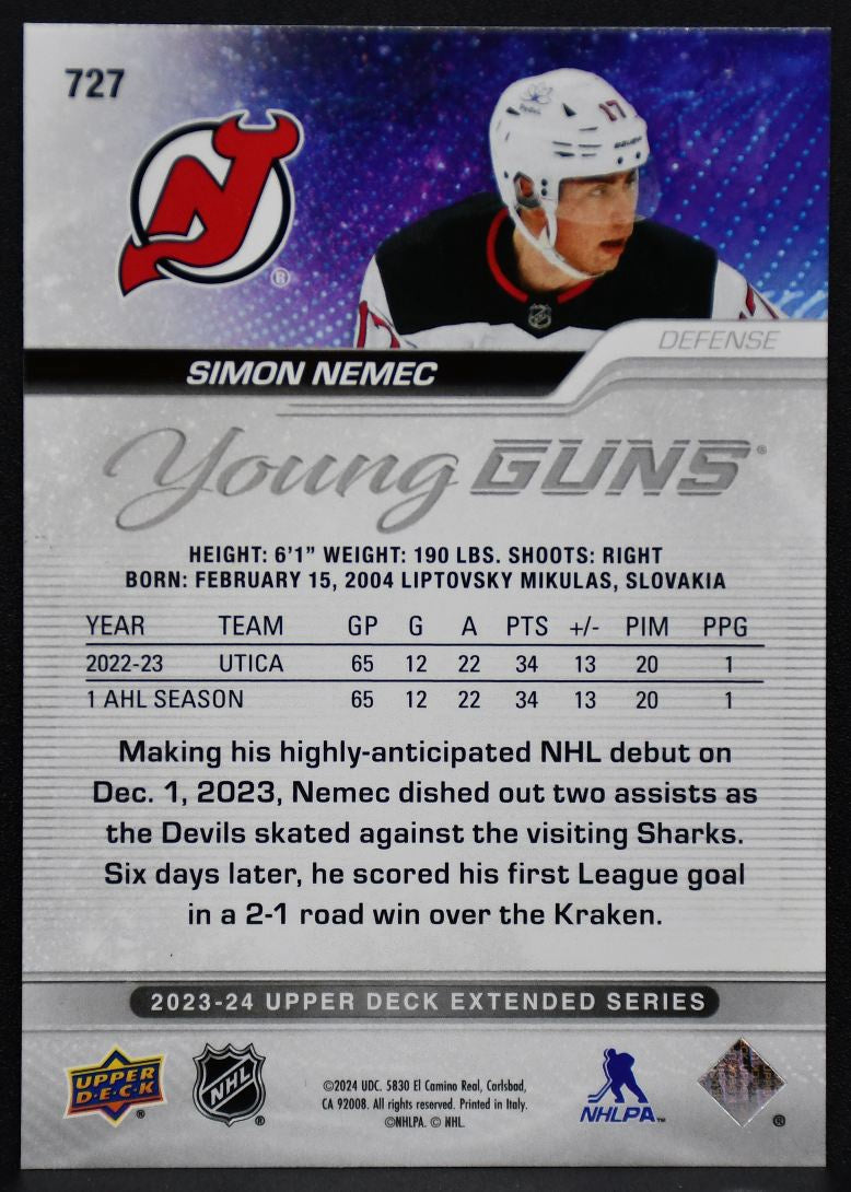 2023-24 UD Extended Series Young Guns Simon Nemec 727 New Jersey Devils RC 5463