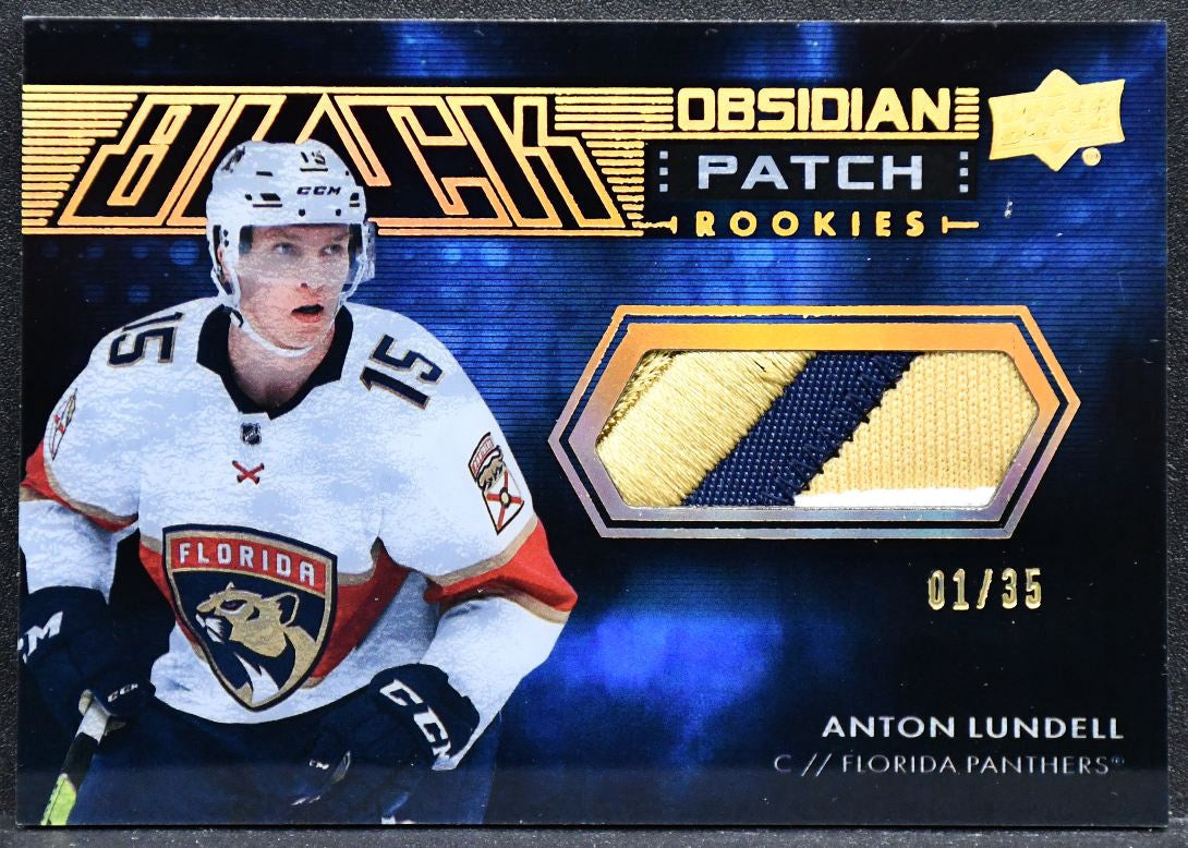2021-22 UD Black Obsidian Rookie Patch Gold Anton Lundell ORJ-AL 01/35 Patch