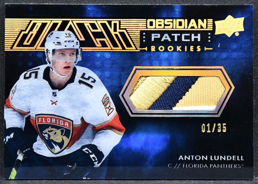 2021-22 UD Black Obsidian Rookie Patch Gold Anton Lundell ORJ-AL 01/35 Patch