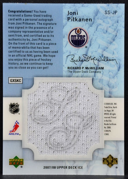 2007-08 Upper Deck Ice Signature Swatches Joni Pitkanen SS-JP Auto Jersey 4099