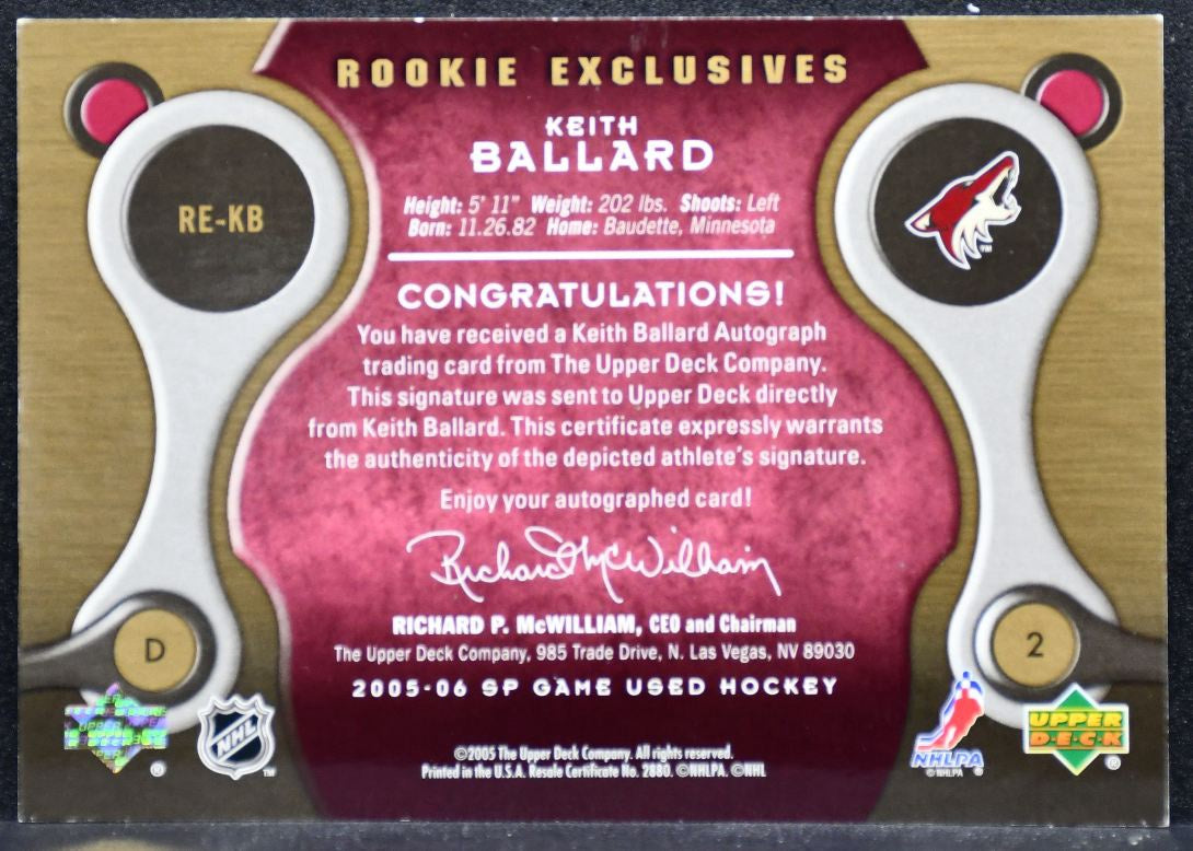 2005-06 SP Game Used Rookie Exclusives Ballard RC Auto 100/100 4040