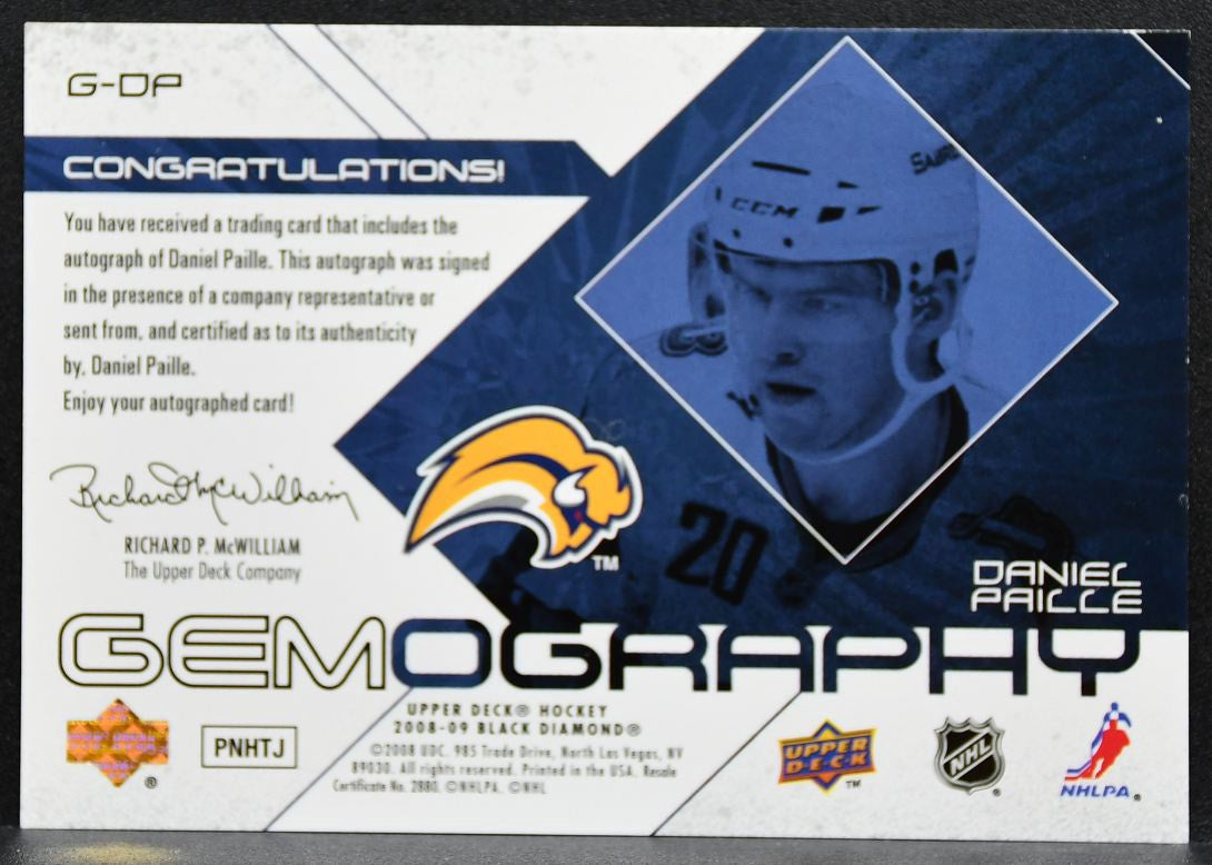 2008-09 Upper Deck Black Diamond Gemography Daniel Paille G-DP Sabres Auto 2441