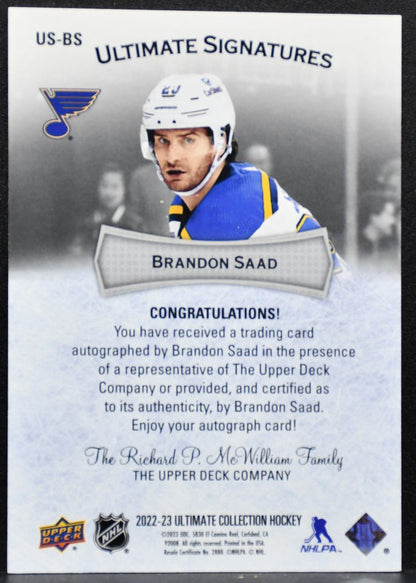 2022-23 Upper Deck Ultimate Collection Signatures Brandon Saad Blues Auto 3197