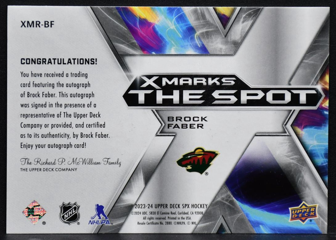 2023-24 SPx X Marks the Spot Rookie Autos Brock Faber XMR-BF RC Auto