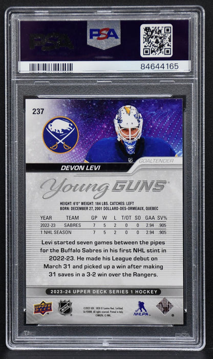 2023-24 UD Series 1 Young Guns Devon Levi 237 PSA 10 RC