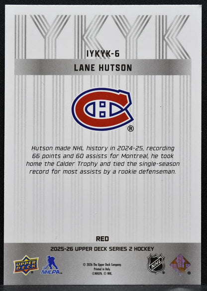 2025-26 Upper Deck Series 2 IYKYK Red Lane Hutson IYKYK-6 Canadiens 071/199 2010