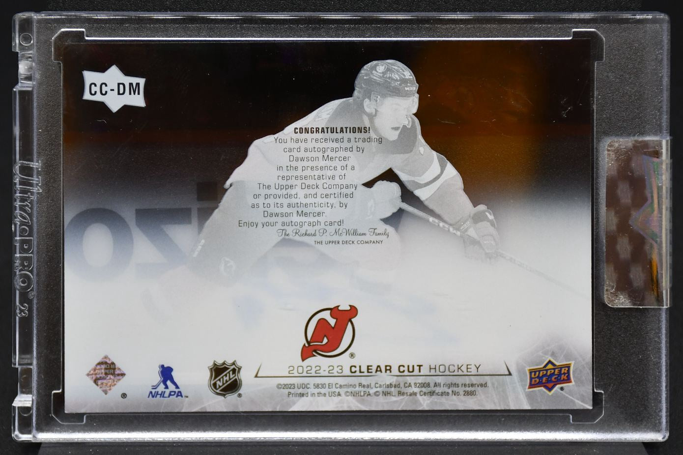 2022-23 Upper Deck Clear Cut Dawson Mercer CC-DM New Jersey Devils Auto 4463
