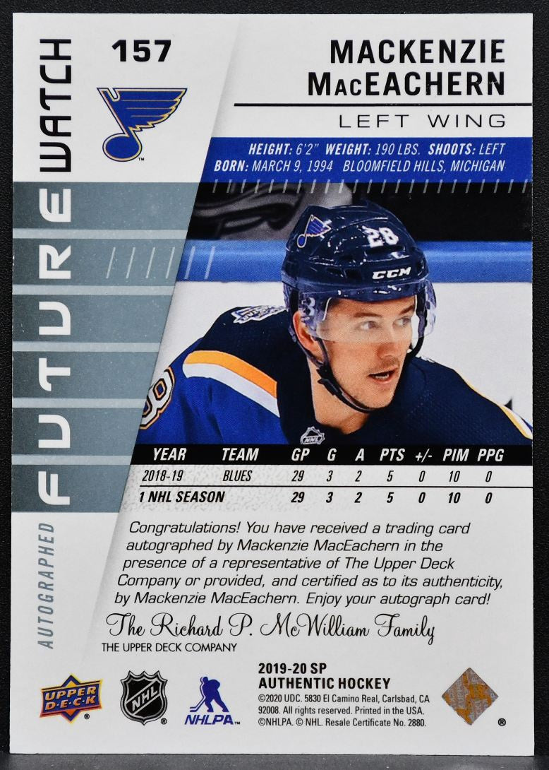 2019-20 SP Authentic Future Watch Auto MacEachern Blues RC Auto 565/999 7134
