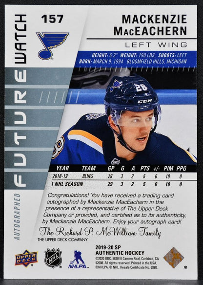 2019-20 SP Authentic Future Watch Auto MacEachern Blues RC Auto 565/999 7134