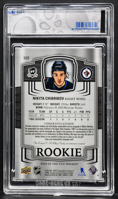 2024-25 UD The Cup Rookie Auto Patch Gold Foil Nikita Chibrikov 101 RC Auto /24