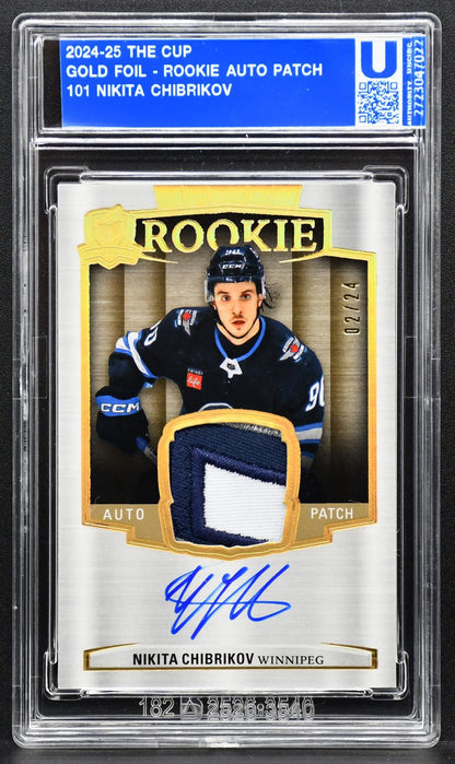 2024-25 UD The Cup Rookie Auto Patch Gold Foil Nikita Chibrikov 101 RC Auto /24