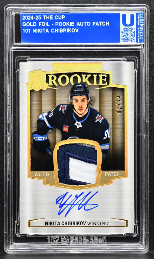 2024-25 UD The Cup Rookie Auto Patch Gold Foil Nikita Chibrikov 101 RC Auto /24