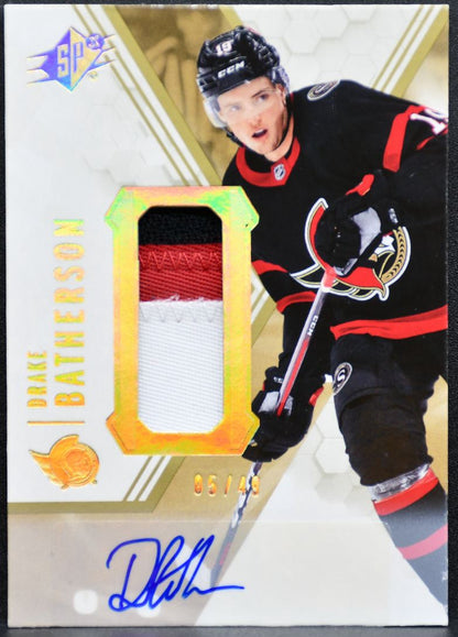 2021-22 SPx Patch Autographs Drake Batherson 49 Senators Auto 18019 Patch 4274