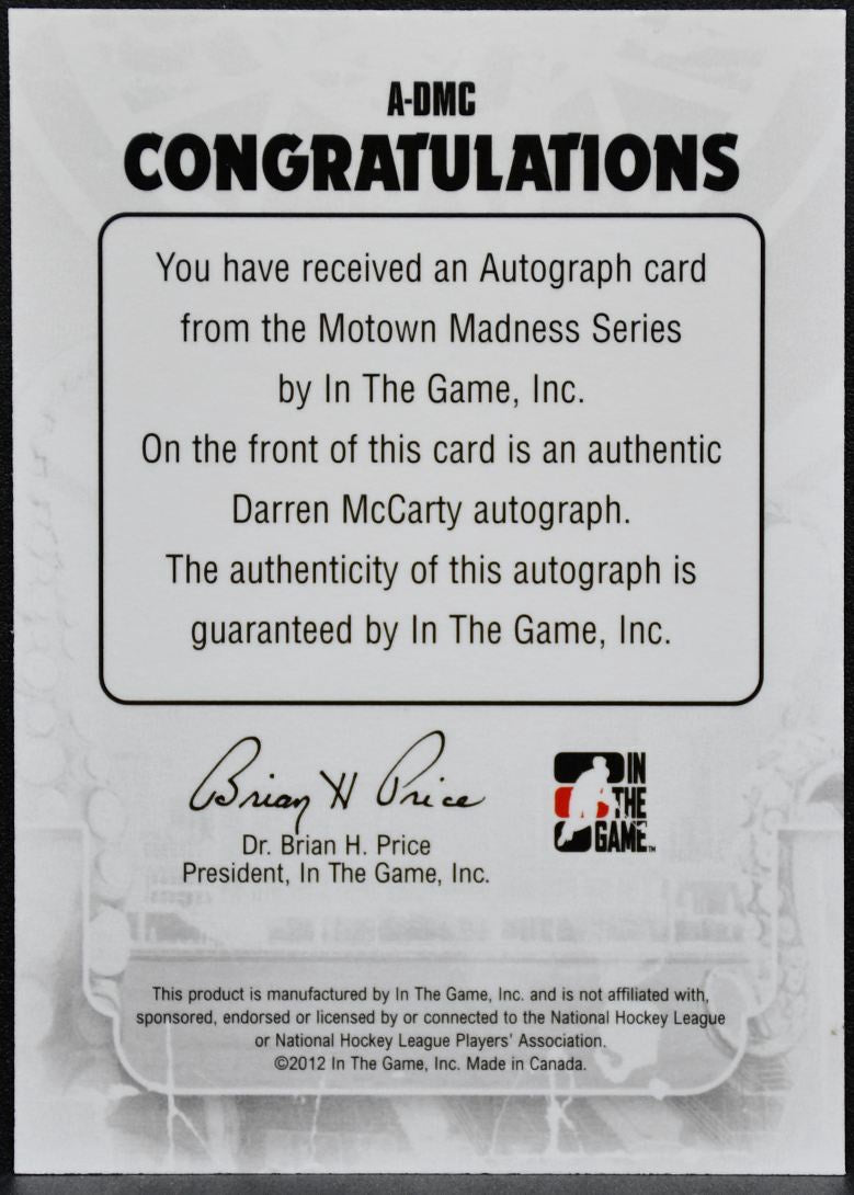 2012-13 ITG Motown Madness Autographs Darren McCarty A-DMC Auto 6560