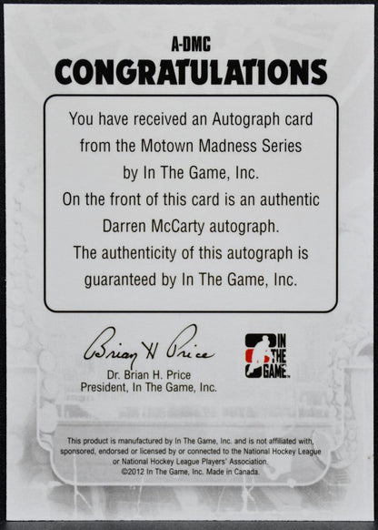 2012-13 ITG Motown Madness Autographs Darren McCarty A-DMC Auto 6560