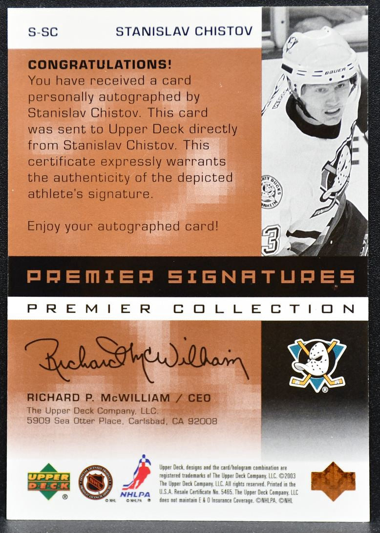 2002-03 UD Premier Collection Bronze Chistov S-SC Anaheim Mighty Ducks Auto 5743