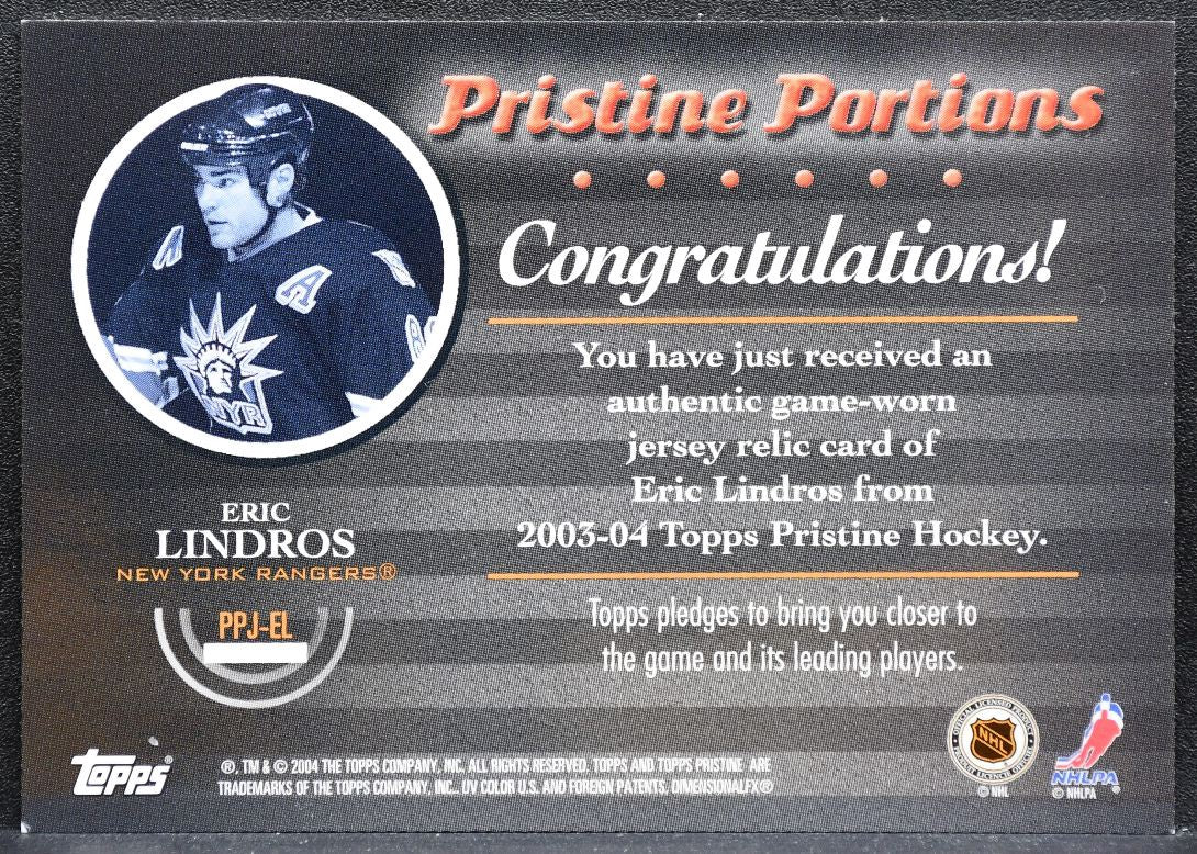 2003-04 Topps Pristine Portions Jersey Eric Lindros PPJ-EL Rangers Jersey 2660