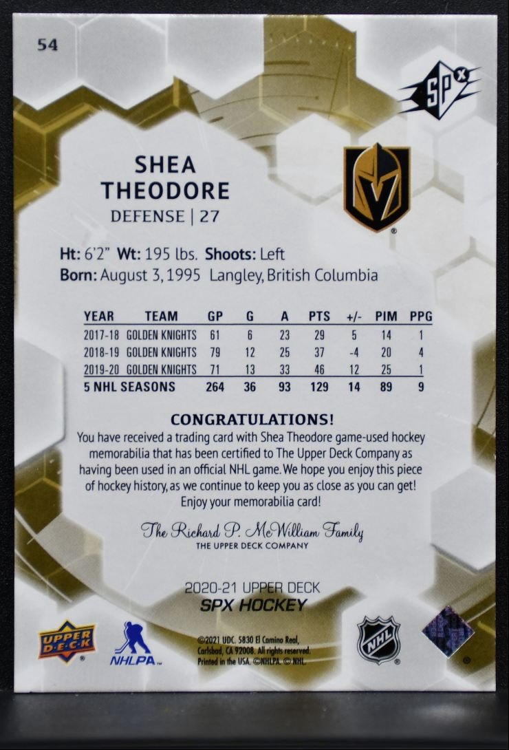 2020-21 SPx Jersey Shea Theodore 54 Jersey 2548