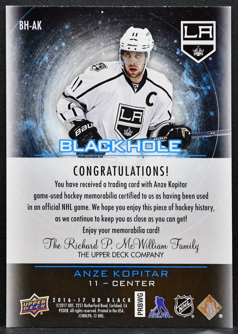 2016-17 Upper Deck Black Blackhole Anze Kopitar BH-AK Kings Jersey 2998