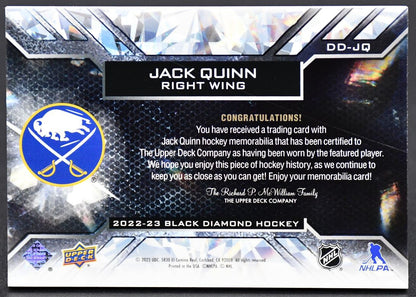 2022-23 UD Black UD Black Diamond Diamond Debut Relics Quinn DD-JQ RC Jersey