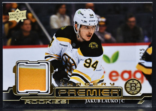 22-23 UD Premier Imagery RCs Patch Jakub Lauko PDJR-JL Boston Bruins Auto Jersey 2554
